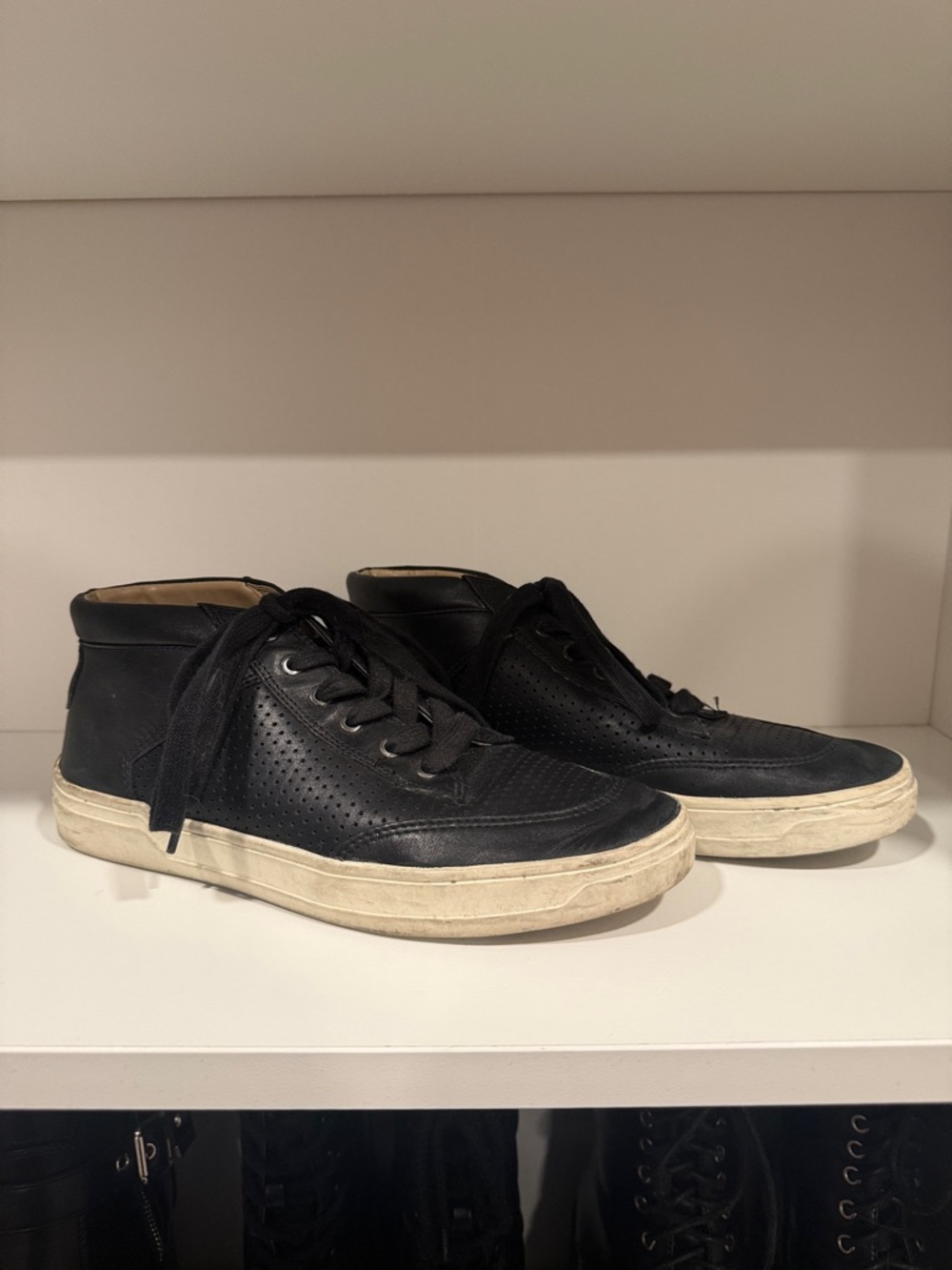 Via Spiga Black Leather High-Top Sneakers with White Soles